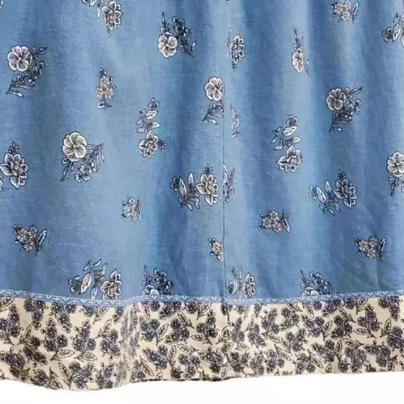 Ann Taylor LOFT Light Blue Floral Linen Blend Floral Skirt Stretch Waist Size XL - Picture 7 of 9
